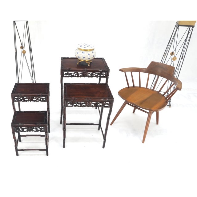 Chocolate Set of 4 Nesting Stacking Carved Rosewood End Side Occasional Tables Set Mint! For Sale - Image 8 of 18