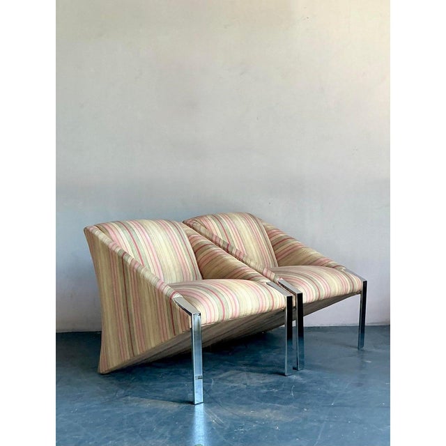 Vintage Boho Chrome Frame Lounge Chairs After Andree Putman - A Pair For Sale - Image 12 of 13