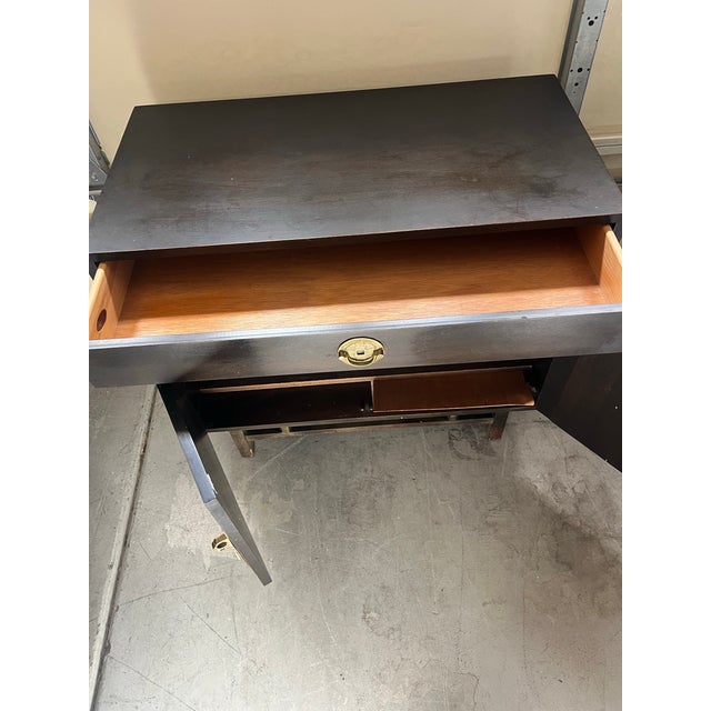 Mid 20th Century Vintage Stunning Cabinet by Kalpe of California in Dark Espresso Brown With Beautiful Solid Brass Asia Accents For Sale - Image 5 of 12