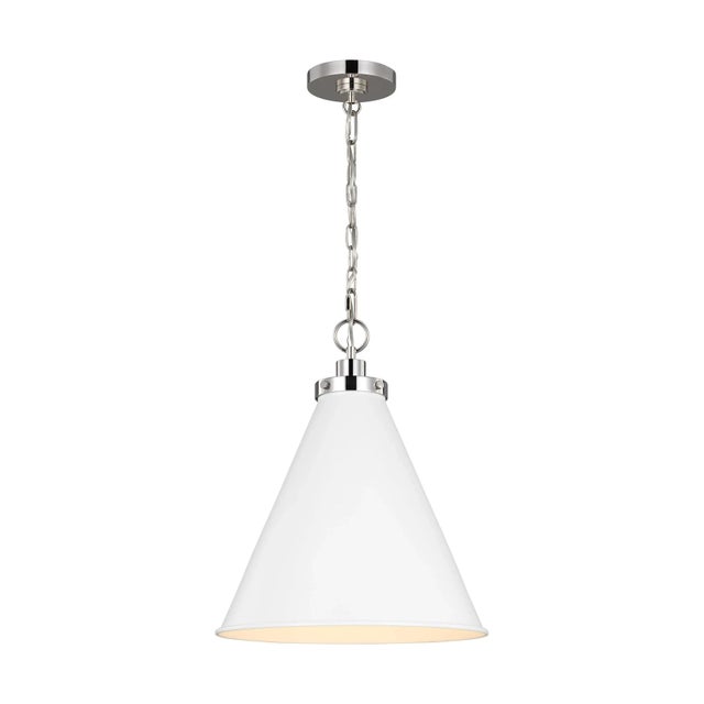 Chapman & Myers by Visual Comfort Studio Wellfleet Medium Cone Pendant, Matte White & Polished Nickel For Sale - Image 4 of 5