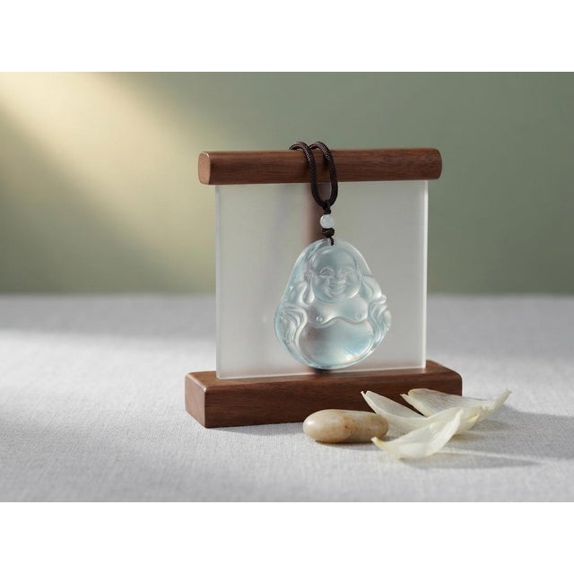 Clear Crystal Glass Artistic Happy Laughing Buddha Pendant For Sale In San Francisco - Image 6 of 8