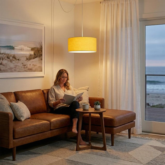 Crafted with satin nickel and a turquoise linen shade, the Stretch Swag Kit is a modern lighting solution by the NOVA...