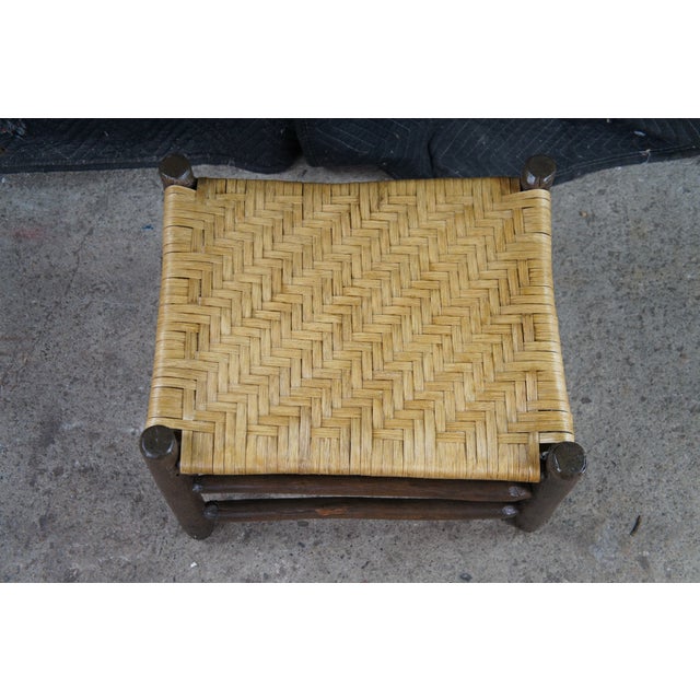 Wood Antique Rustic Adirondack Old Hickory Style Rattan Log Stool Bench Ottoman 22" For Sale - Image 7 of 10
