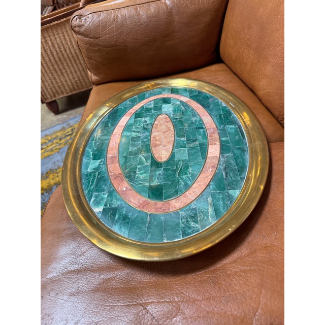 Italian Mid-Century Brass and Stone Inlay Oval Tray, 1970s For Sale - Image 4 of 6