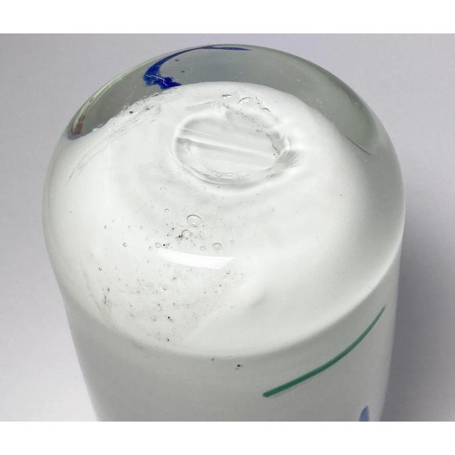 Lowell Duell 1988 Handblown Studio Art Glass Milky White & Pastel Confetti Vase For Sale - Image 10 of 11