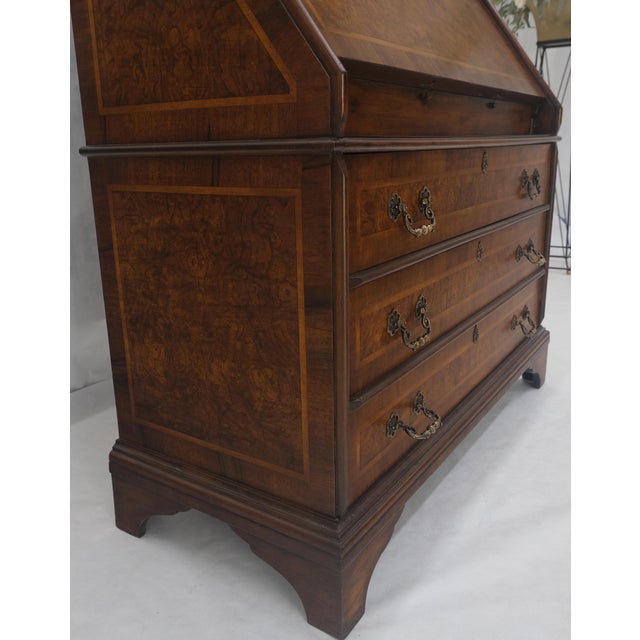 Wood Double Bonnet Dome Top Burl Wood 3 Drawer Drop Front Secretary Desk 1900s Clean! For Sale - Image 7 of 17