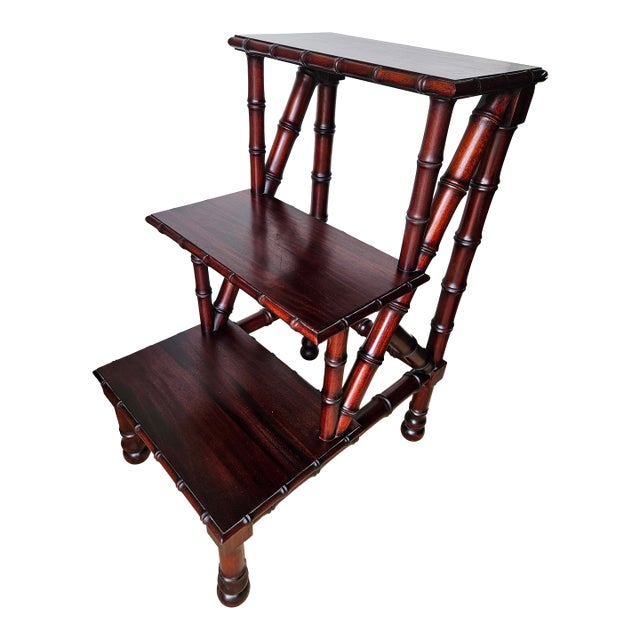 Stylish Mahogany Bamboo Turned Library Steps For Sale