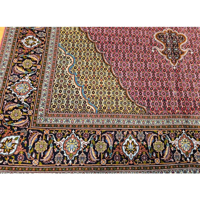 Persian Antique Persian Tabriz Mahi Rug, Hand-Knotted Wool & Silk, Herati Geometric Pattern, Pomegranate Red & Tan, 7x10 For Sale - Image 3 of 18
