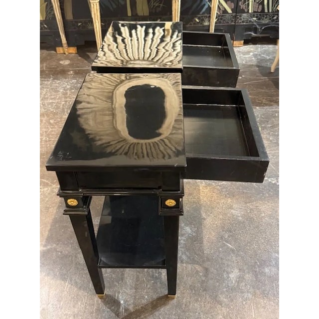 Early 21st Century Pair of Black Lacquered Jansen Manner Side Tables For Sale - Image 5 of 6