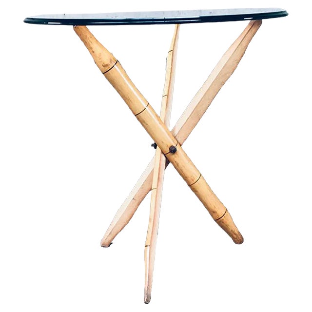 Vintage Faux Bamboo Folding Tripod Side Table, 1970s For Sale