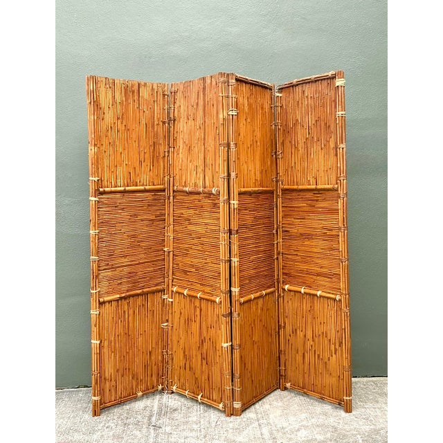 Vintage Split Bamboo Folding Screen For Sale - Image 4 of 12