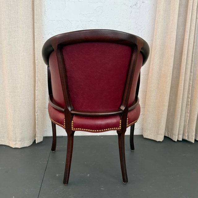Late 20th Century Burgundy Leather Nailhead Trimmed Mahogany Library Tub Armchair For Sale In New York - Image 6 of 8