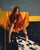 Dreamer by Ryan Morse | Oil on Board Portrait of a woman seated in a chair with a red shawl. For Sale