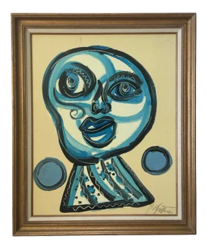Mid 20th Century Abstract Portrait Acrylic Painting by Peter Keil, Framed