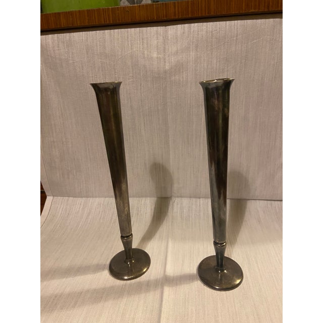Metal Pair of Vintage Soviet Silver-Plated Trumpet Bud Vases by Ilyich Factory, Leningrad, 1960s–1970s For Sale - Image 7 of 7