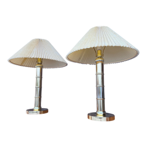 1980s Faux Bamboo Brass Table Lamps - A Pair