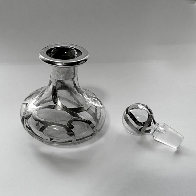 Victorian Antique Art Nouveau Silver Overlay Glass Perfume Bottle, C. 1899 Scent Bottle For Sale - Image 3 of 5