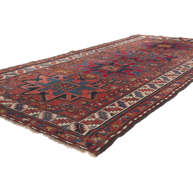 73306 Antique Caucasian Kazak Rug, 04'04 X 08'07. Based on traditional designs from the Caucasus region, this hand-knotted...