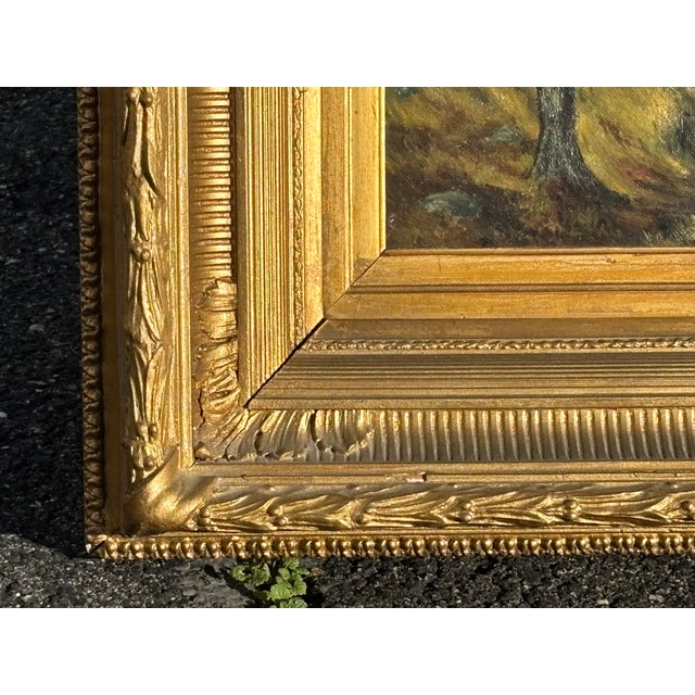 Exceptional + Original 19th C. English School Oil on Canvas in Bold Gilt Frame For Sale - Image 10 of 11