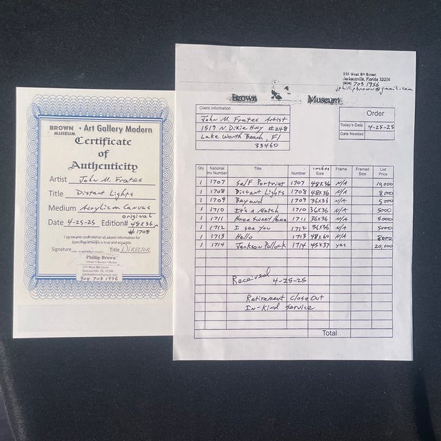 Textile John Frates “Distance Lights” Mid Century Modern Abstract , COA,Hang Multi-Directional, 48x36”x1 1/2in., #1708, Free Delivery to Some Locations For Sale - Image 7 of 7