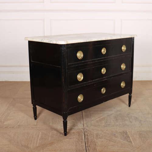 Stone French Ebonized Commode with Marble For Sale - Image 7 of 10
