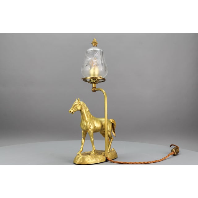 French Bronze Table Lamp with Horse Sculpture, 1950s For Sale - Image 12 of 18