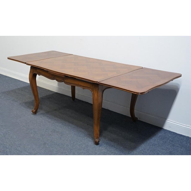 High End Vintage Country French Provincial Cherry Basketweave Parquetry 89" Refectory Dining Table For Sale - Image 4 of 9