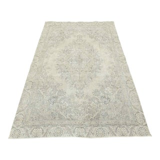 Tabriz Rug 6’11” X 10’1” Beige Wool Vintage Distressed Hand-Knotted Carpet For Sale