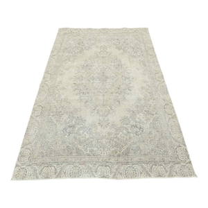 Tabriz Rug 6’11” X 10’1” Beige Wool Vintage Distressed Hand-Knotted Carpet