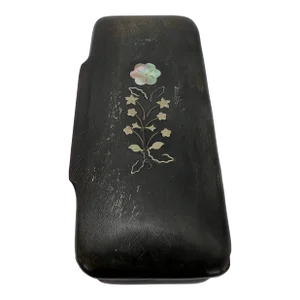 Antique Victorian Era Solid Horn Snuff Box Pique Inlay