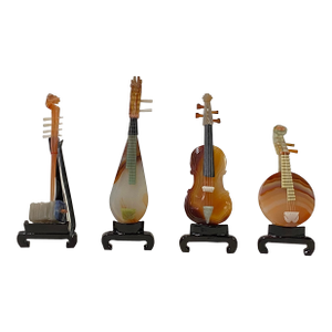 Set of 4 Color Stone Instruments Miniature Display Art Figures