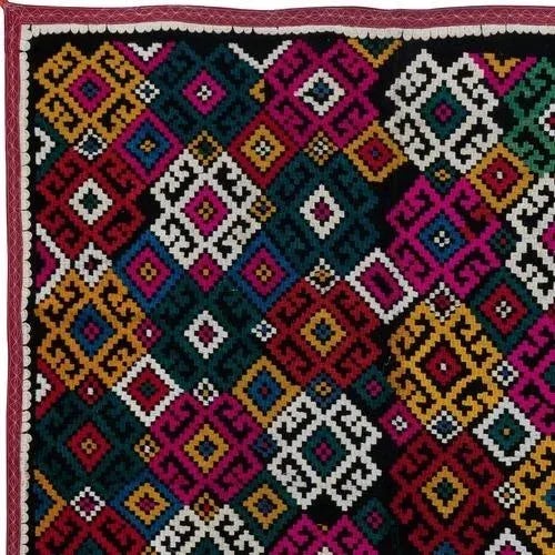 Step into a world of vibrant colors and intricate craftsmanship with our Uzbek Suzani Hand Embroidered Silk Wall Hanging...