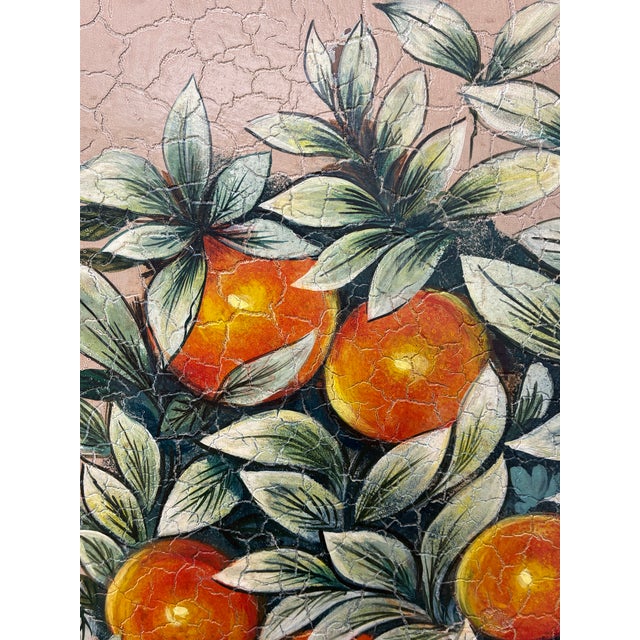 Late 20th Century Maitland-Smith Style Hand-Painted Orange Topiary Crackle Wall Panel For Sale In Charlotte - Image 6 of 6