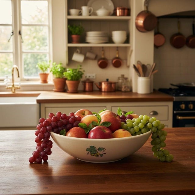 Cream Vintage Metlox Poppytrail Provincial Large Serving Bowl-California Pottery-Fruit For Sale - Image 8 of 11