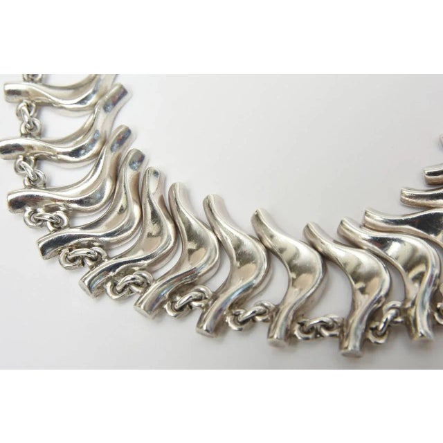 Vintage Sterling Silver Signed Collar Necklace and Charm Bracelet Set, 1950's For Sale - Image 4 of 4