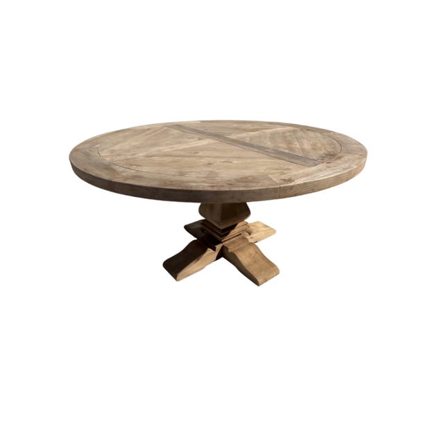 Rh Salvaged Wood Trestle Round Dining Table For Sale - Image 14 of 18