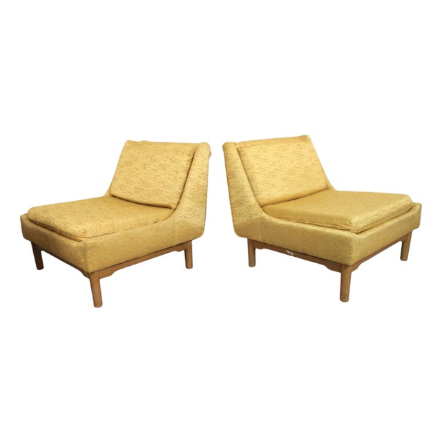 Mid 20th Century Yellow Slipper Chairs W/ Maple Base For Sale
