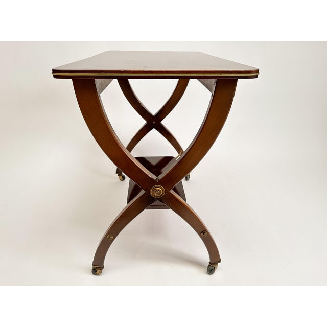 Vintage X-Frame Side Table on Wheels For Sale - Image 10 of 11