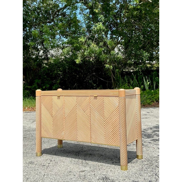 Late 20th Century Vintage Boho Chevron Rattan Credenza For Sale - Image 5 of 12