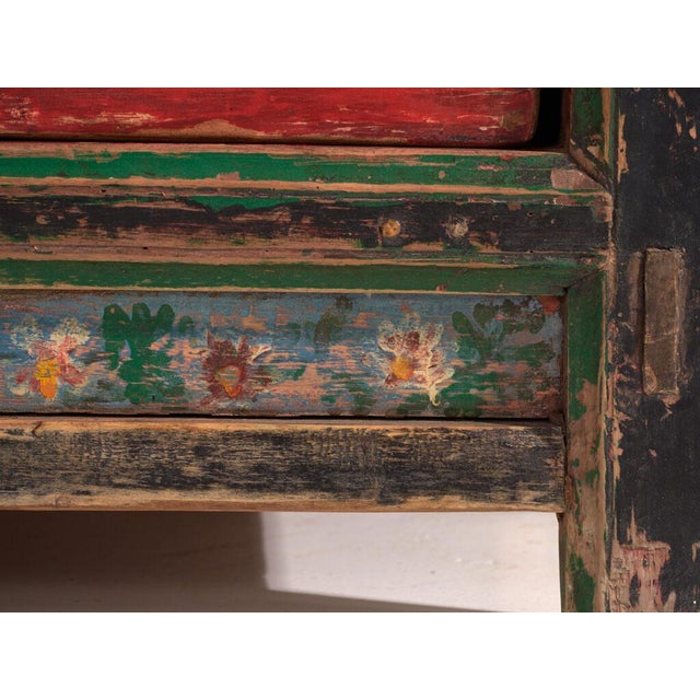 Antique Chinese Qing Dynasty Gansu Cabinet in Painted Pine For Sale - Image 10 of 12
