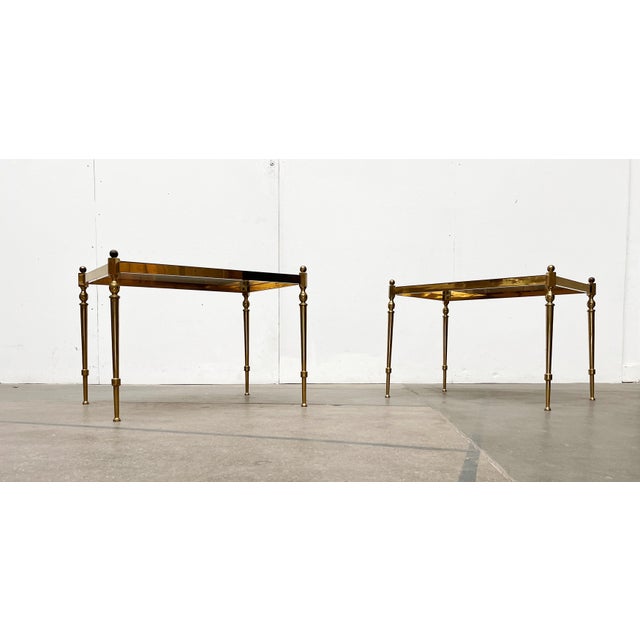 Mid-Century German Neoclassical Hollywood Regency Style Brass and Glass Side or Bedside Tables, 1950s, Set of 2 For Sale - Image 4 of 18