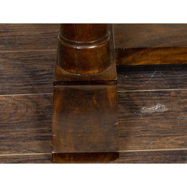 Italian Italian 19th Century Walnut Trestle Table with Column Shaped Legs For Sale - Image 3 of 12