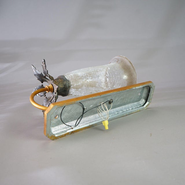 Pair Mid-Century Modern French Style Fleur-de-lis Crackled Glass Wall Sconces For Sale - Image 4 of 12