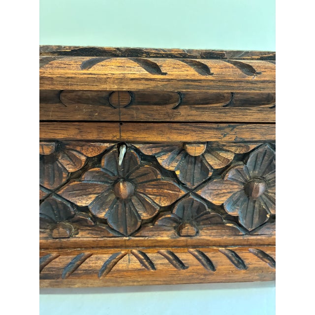 Mid-Century Modern Vintage Hand-Carved Floral Wooden Chest For Sale - Image 3 of 16
