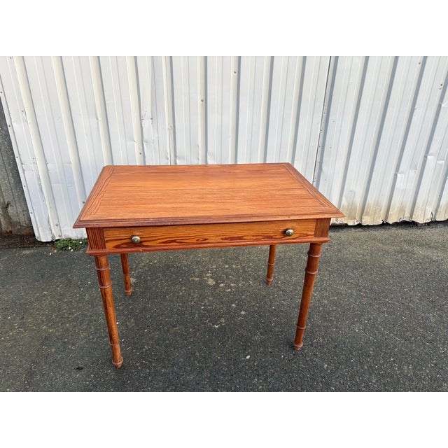 Antique Pitch Pine Desk with Turned Legs and Drawer, 1900s For Sale - Image 3 of 11