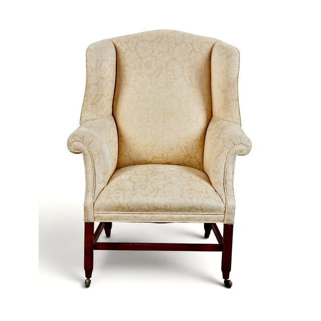 English George III Wing Back Chair, Late 18th Century, Yellow Damask, England For Sale - Image 3 of 7