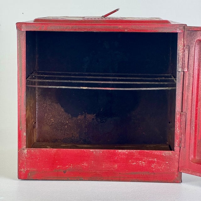 Rare Late 19th Century Red Metal Pie/Bread Safe Box With Decoupage Victorian Finish For Sale - Image 9 of 12