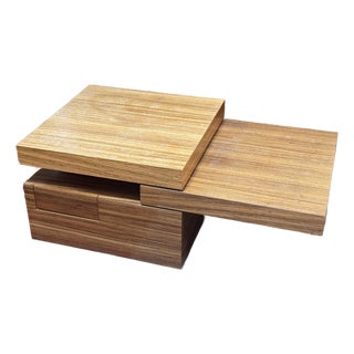 Multi-Tiered Wood Block Coffee Table + Drawer For Sale