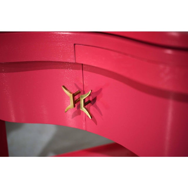 Vintage Triangular Concave Flip-Out Tables in Pink Newly Painted - A Pair For Sale - Image 4 of 12