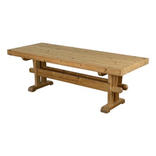 Scandinavian Modern Trestle Dining Table in Pine, Sweden, 1970s For Sale